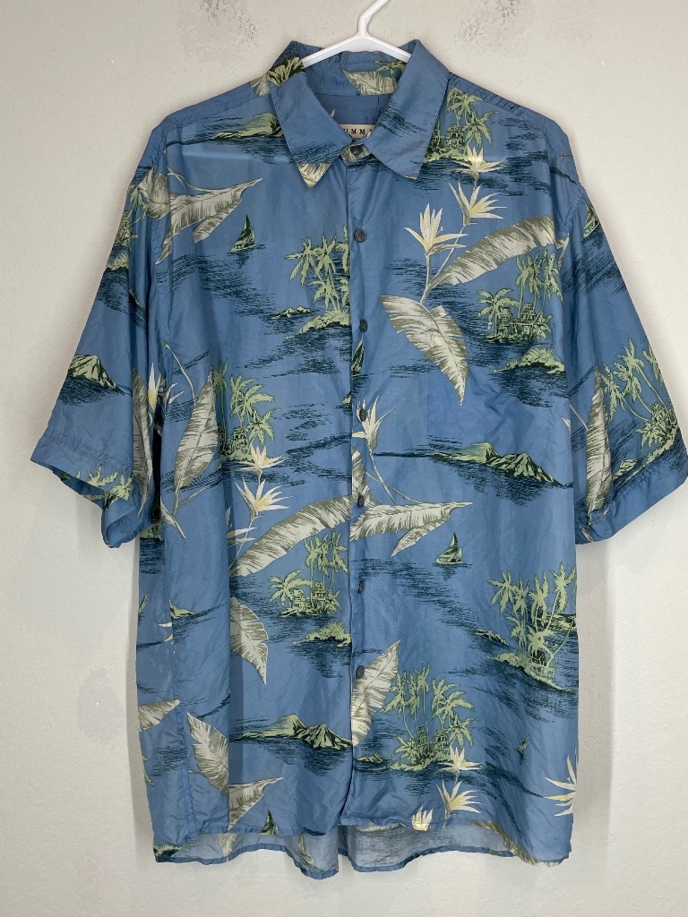 Summa Hawaiian Shirt Men L Blue Silk Blend Tropical Beach Button Up